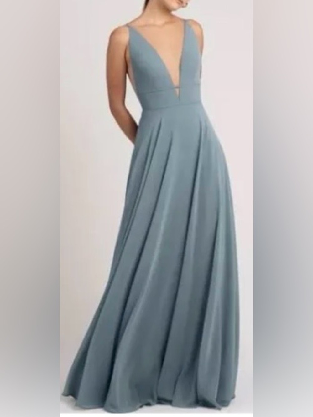 Jenny Yoo Hollis Dress Blue Chiffon Bridesmaid Gown Deep V Formal Wedding Guest